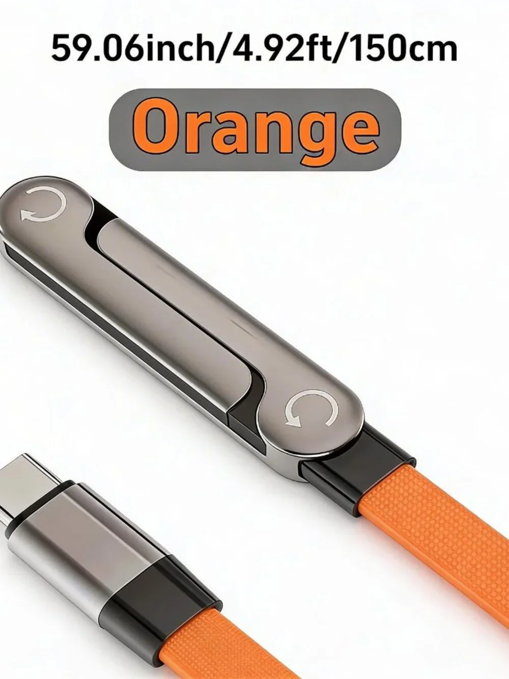 60W Orange 2-in-1 Fast Charging Cable with Foldable Stand
